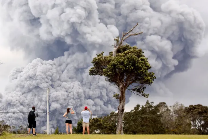 Framed Print : People watch as ash erupts from the Halemaumau crater near the community of Volcano Framed Print : People watch as ash erupts from the Halemaumau crater near the community of Volcano