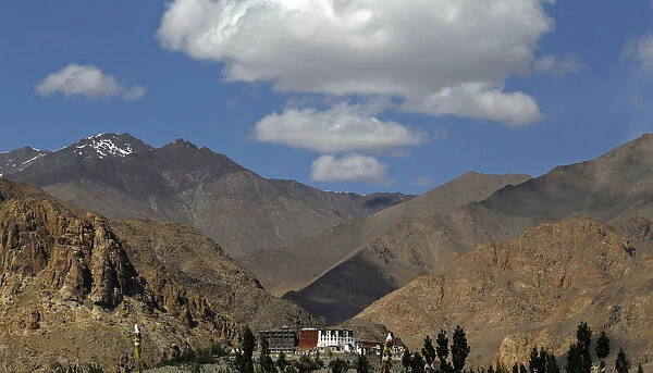 The Phyang monastery is seen on a hilltop in Leh