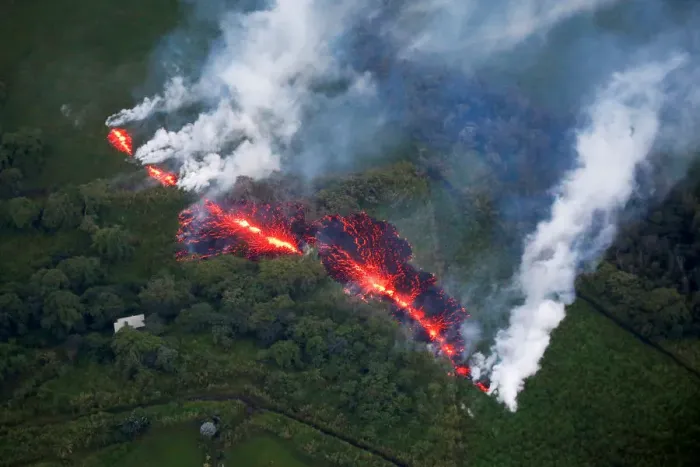 Framed Print : A Picture and its Story: Burning lava, hot ash: Kilaueas human toll