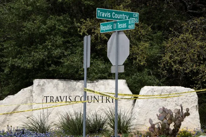 Framed Print : Police lines are seen blocking off part of Republic of Texas Boulevard following an