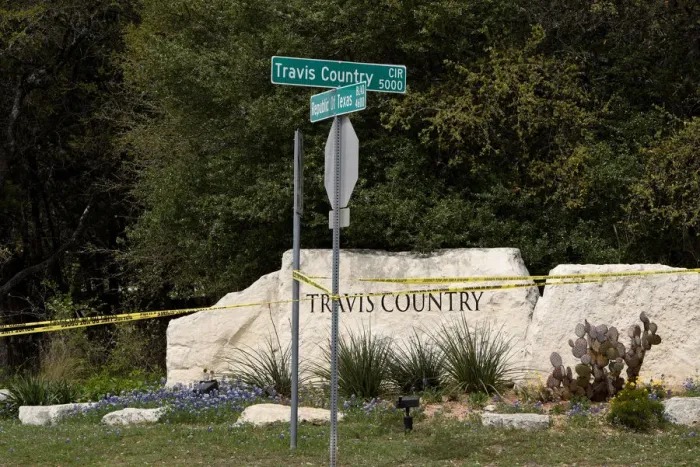 Framed Print : Police lines are seen blocking off part of Republic of Texas Boulevard following an Framed Print : Police lines are seen blocking off part of Republic of Texas Boulevard following an
