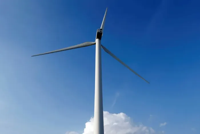 Framed Print : A power-generating wind turbine is seen near the city of Mouchamps Framed Print : A power-generating wind turbine is seen near the city of Mouchamps