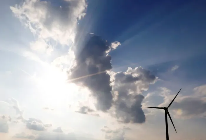 Framed Print : A power-generating wind turbine is seen near the city of Mouchamps Framed Print : A power-generating wind turbine is seen near the city of Mouchamps