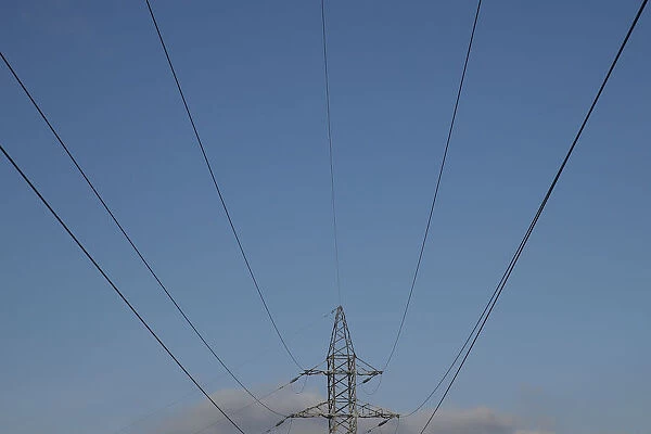 A power line is seen near the Trypillian thermal power plant in Kiev region