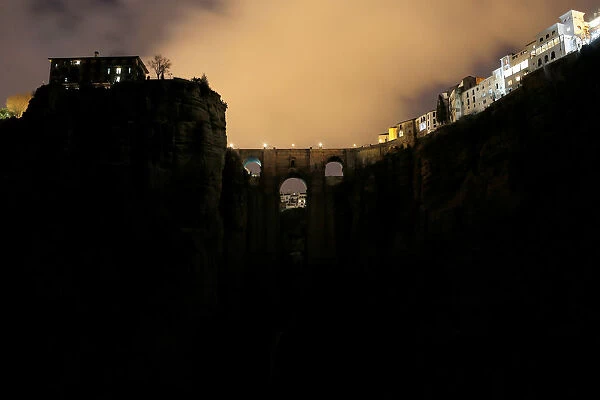 The Puente Nuevo (New Bridge) is seen during the Earth Hour in Ronda