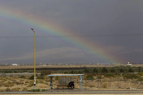 A rainbow appears near the West Bank city of Jericho