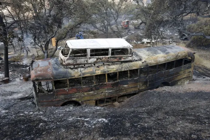 Framed Print : The remains of vehicle burned by Rocky Fire is seen near Clearake, California Framed Print : The remains of vehicle burned by Rocky Fire is seen near Clearake, California