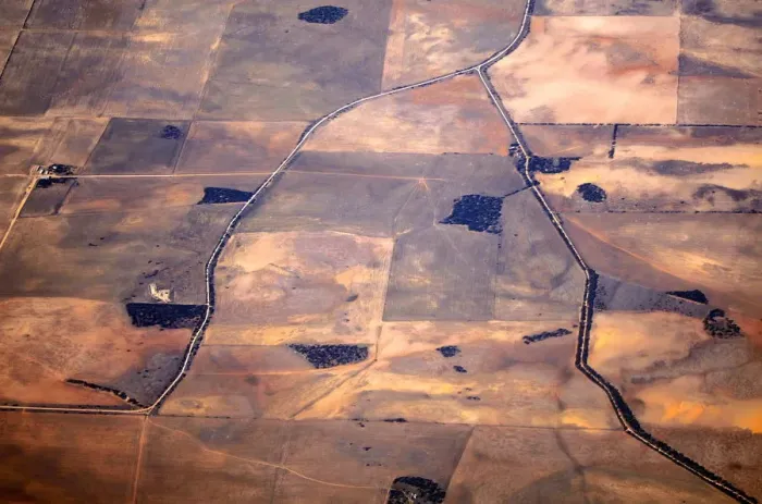 Framed Print : Roads can be seen intersecting drought-affected farming areas located in south-eastern Framed Print : Roads can be seen intersecting drought-affected farming areas located in south-eastern