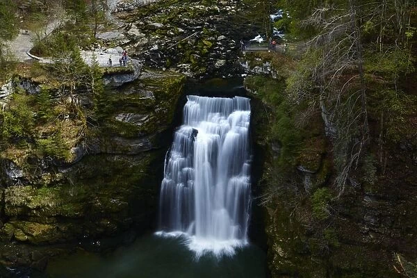 The Saut du Doubs waterfall is seen on the border between Switzerland and France in