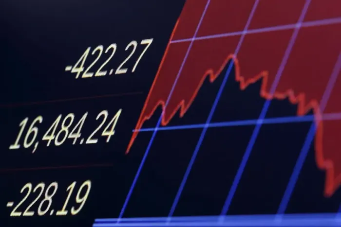 Framed Print : A screen displays the Dow Jones Industrial Average on the floor of the New York Stock Framed Print : A screen displays the Dow Jones Industrial Average on the floor of the New York Stock