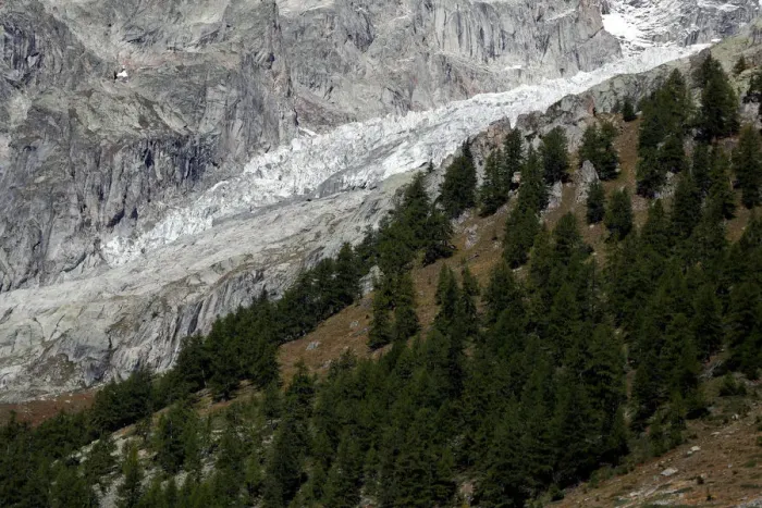 Framed Print : A segment of the Planpincieux glacier is seen on the Italian side of the Mont Blanc