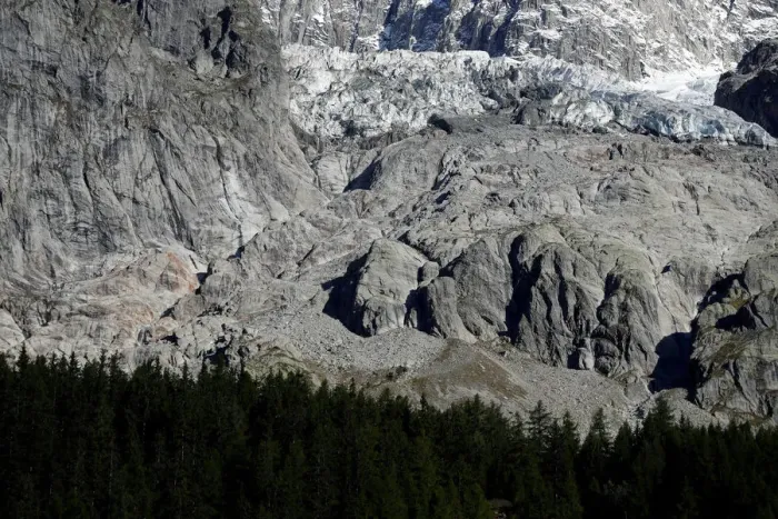 Framed Print : A segment of the Planpincieux glacier is seen on the Italian side of the Mont Blanc