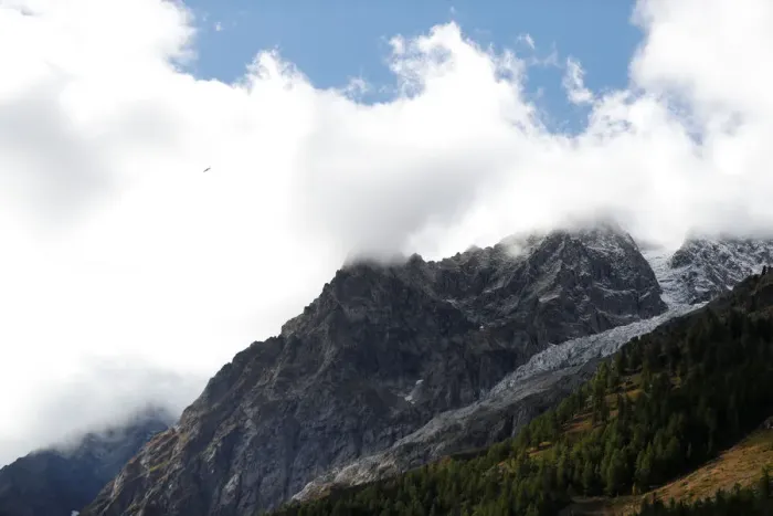Framed Print : A segment of the Planpincieux glacier is seen on the Italian side of the Mont Blanc