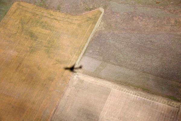The shadow of Air Force One passes over fields near Great Falls, Montana