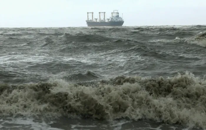 Framed Print : A ship is seen from the shore of the Bay of Bengal before cyclone Mahasen approaches in Framed Print : A ship is seen from the shore of the Bay of Bengal before cyclone Mahasen approaches in