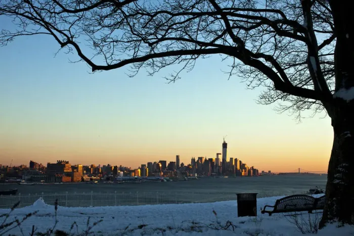 Framed Print : The skyline of New Yorks Lower Manhattan and One World Trade Center is seen from