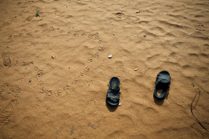 Framed Print : Slippers are pictured at the school compound in Dapchi in the northeastern state of Yobe Framed Print : Slippers are pictured at the school compound in Dapchi in the northeastern state of Yobe