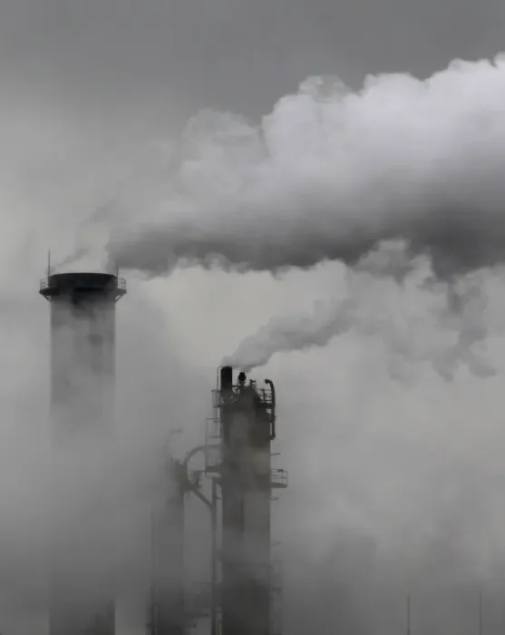 Framed Print : Smoke billows from chimneys at an industrial district near Tokyo Framed Print : Smoke billows from chimneys at an industrial district near Tokyo