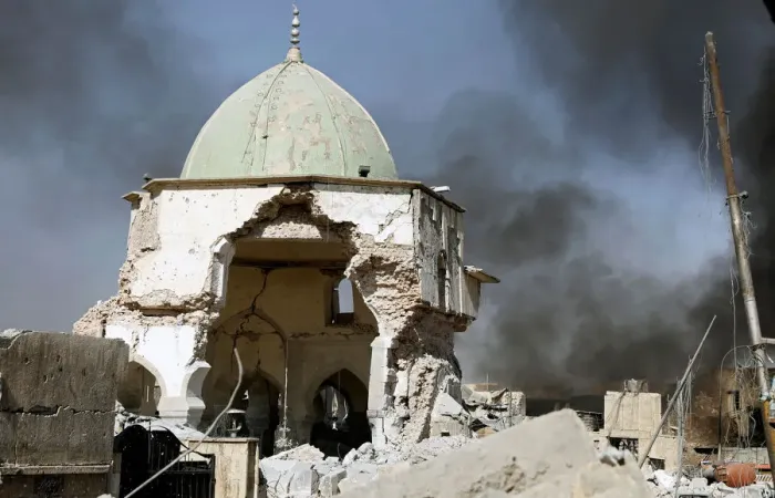 Framed Print : Smoke billows from the ruined Grand al-Nuri Mosque after it was retaken by the Iraqi Framed Print : Smoke billows from the ruined Grand al-Nuri Mosque after it was retaken by the Iraqi