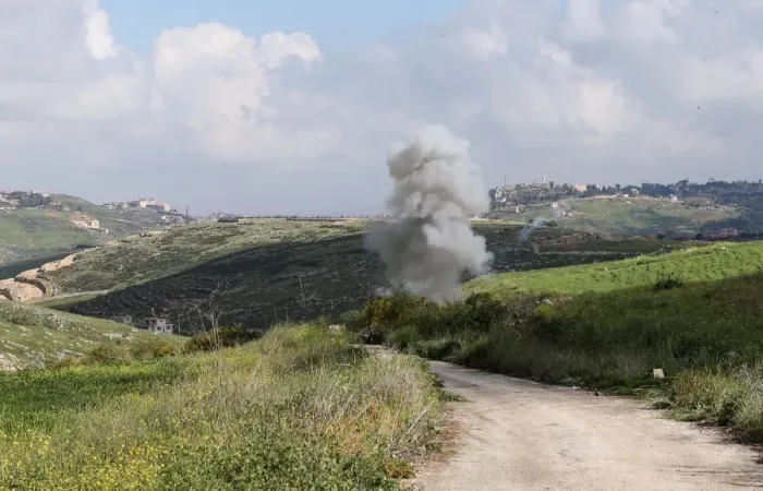 Framed Print : Smoke rises from the Israeli drone after it crashed in Beit Yahoun village Framed Print : Smoke rises from the Israeli drone after it crashed in Beit Yahoun village