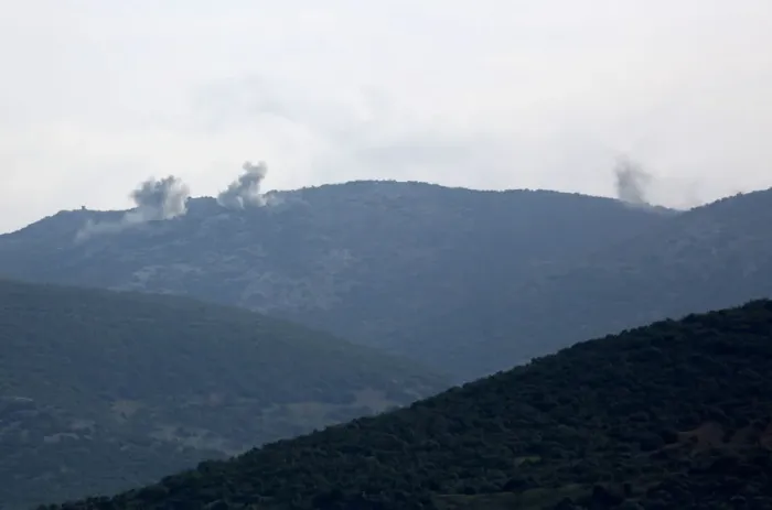 Framed Print : Smoke rises on the mountains as seen from Northern Afrin countryside Framed Print : Smoke rises on the mountains as seen from Northern Afrin countryside