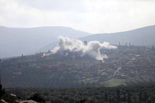 Smoke is seen rising from the area in Afrin