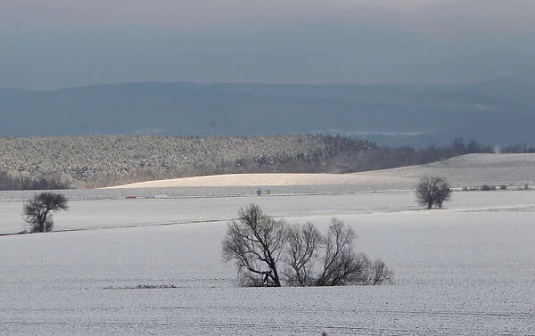 Snow covered field is seen near Budapest
