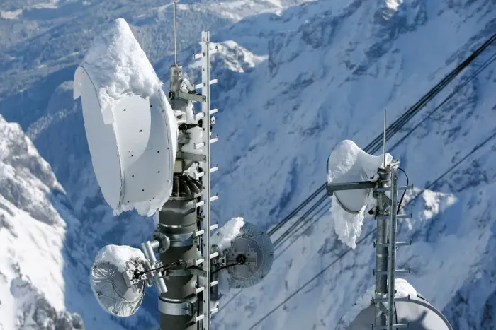 Framed Print : Snow covered transmitting antennas are pictured on top of the highest German mountain Framed Print : Snow covered transmitting antennas are pictured on top of the highest German mountain