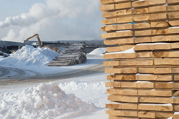 Softwood lumber is processed at Groupe Crete, a sawmill in Chertsey, Quebec