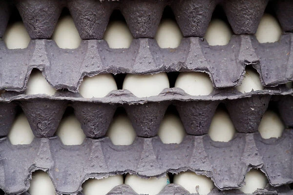 Stacks of eggs are seen on a local shop in Mexico City