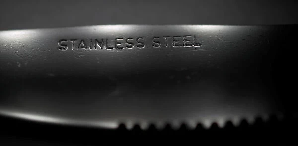 Stainless Steel is seen stamped onto the blade of a knife in Manchester