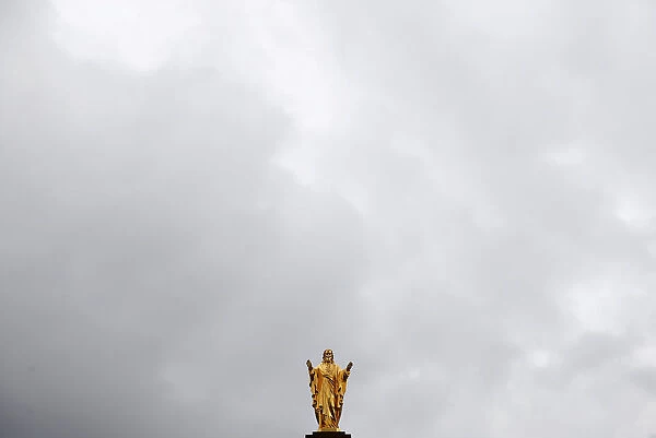 A statue of the Christ is pictured on the hill of the Horn in Wolxheim near Strasbourg