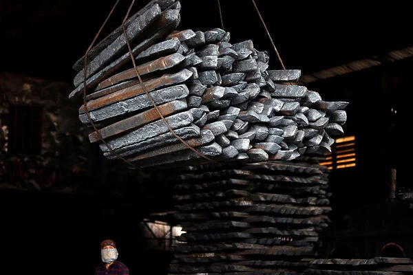 Steel bars are pictured in a mill in Chau Khe village outside Hanoi