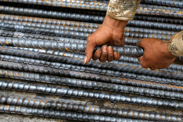 Steel rods are seen at a construction site in Phnom Penh