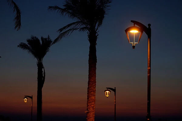 Street lights are seen at Corniche al Manara, in Beirut