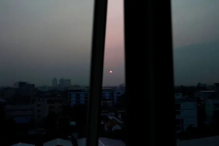 Framed Print : Sun is seen in the skyline in Bangkok Framed Print : Sun is seen in the skyline in Bangkok