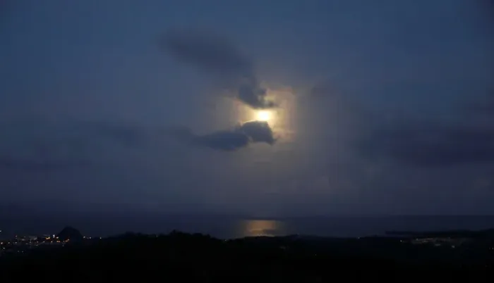 Framed Print : The super blue moon rises at a horizon in Legazpi