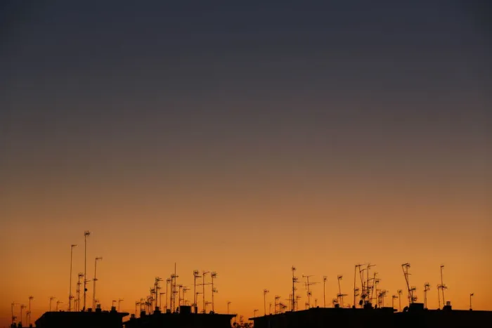 Framed Print : Television antennas are seen on the roof of buildings in the Andalusian capital of Framed Print : Television antennas are seen on the roof of buildings in the Andalusian capital of