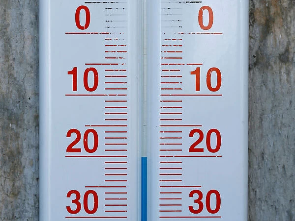 Thermometer is pictured on top of highest German mountain, the Zugspitze