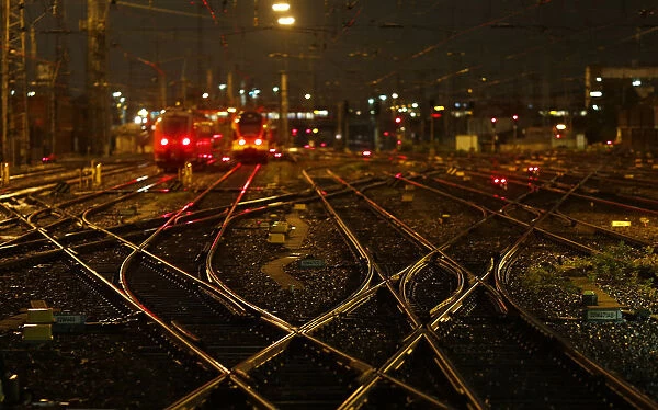 Empty tracks of German railway Deutsche Bahn are seen outside Frankfurts main railway
