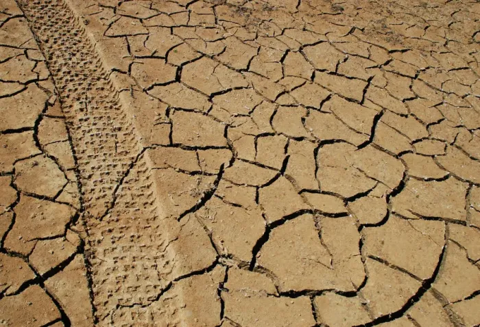 Framed Print : Tracks left by a vehicle remain on the cracked earth of the drought-stricken Entrepenas Framed Print : Tracks left by a vehicle remain on the cracked earth of the drought-stricken Entrepenas
