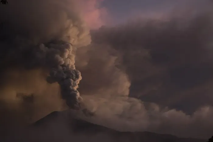 Framed Print : Tungurahua volcano erupts in Banos