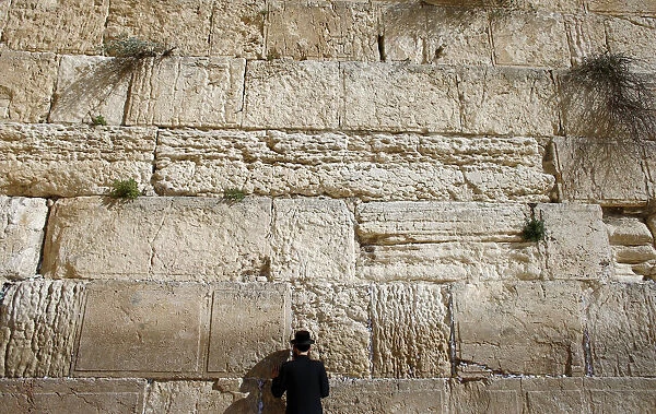 An ultra-Orthodox Jewish man prays in front of the Western Wall in Jerusalems Old City