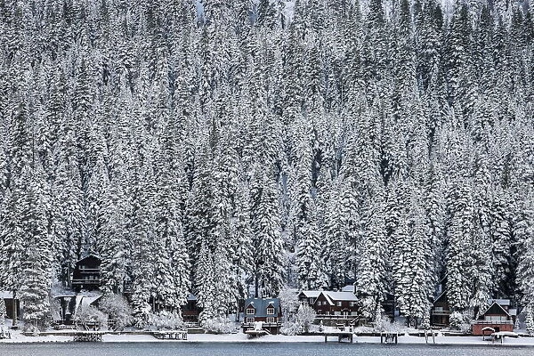 Vacation homes are seen on Donner Lake after fresh snowfall near Truckee, California