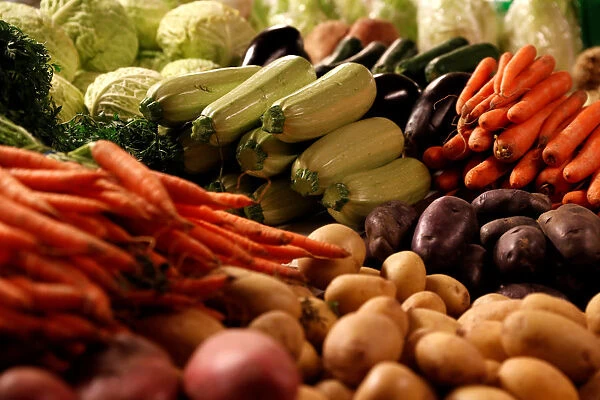 Vegetables are seen at a shop in Budapest