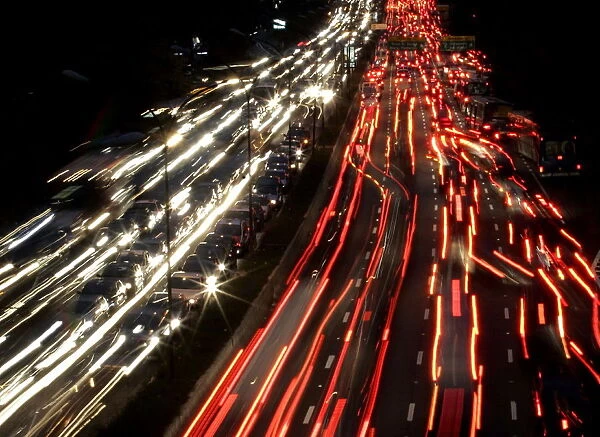 Vehicles crawl during traffic along a major road in Sao Paulo