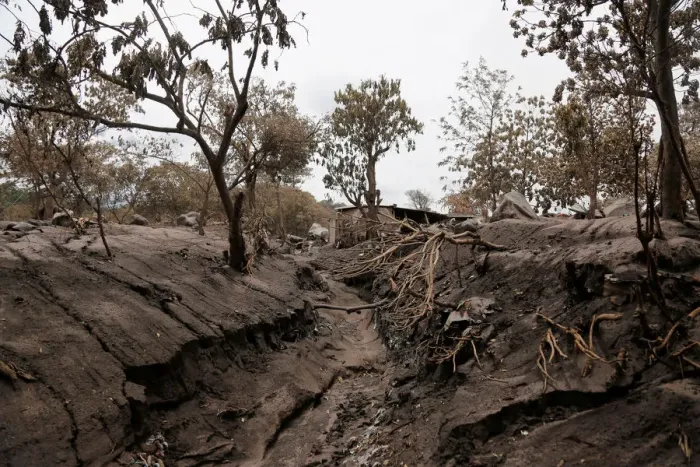 Framed Print : A view of an affected area after the eruption of the Fuego volcano in San Miguel Framed Print : A view of an affected area after the eruption of the Fuego volcano in San Miguel
