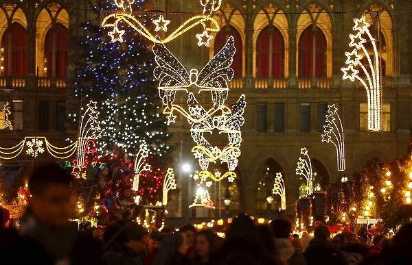 A view of Christkindlmarkt Advent market in front of the city hall in Vienna