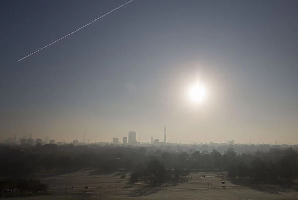 A view of the city is seen from Primrose Hill on a frosty morning in London