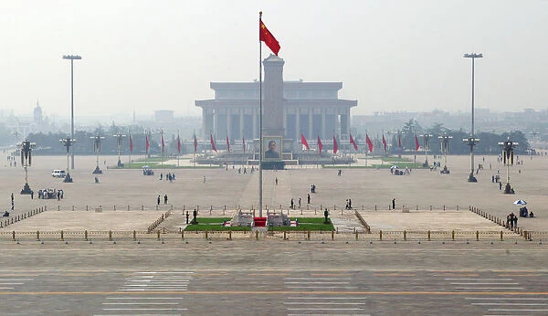 VIEW OF DESERTED TIANANMEN SQUARE SEEN FROM TIANANMEN GATE IN BEIJING